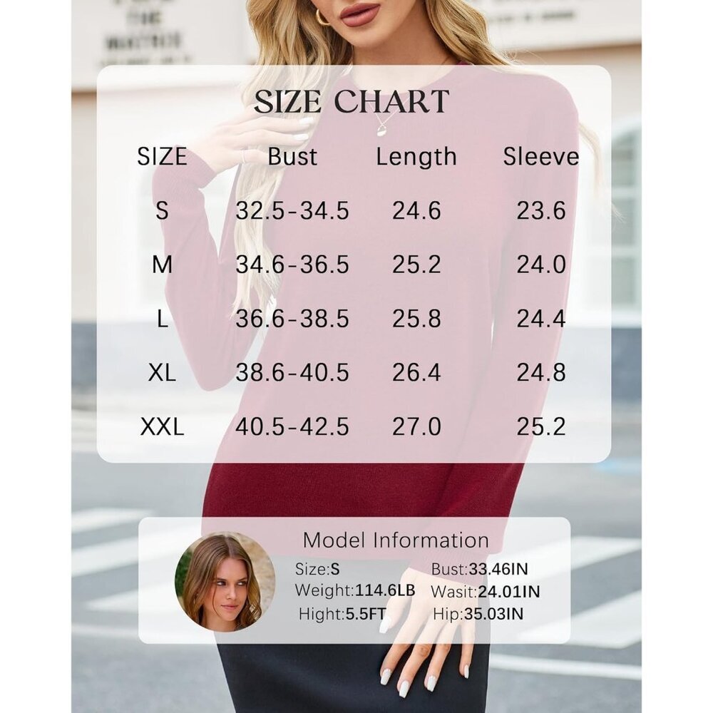 Women's A-Red Wool Blend Classic Crew Neck Casual Fall Winter Sweaters Shirt - Picture 7 of 7